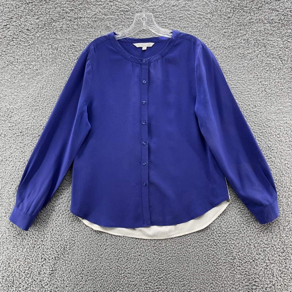 Walter Baker Blouse Womens Medium Purple Ivory Colorblock Silk Long Sleeve Top